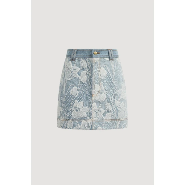 Aje Blossom Lace Denim Mini Skirt, view 3