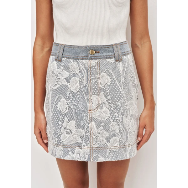 Aje Blossom Lace Denim Mini Skirt, view 4