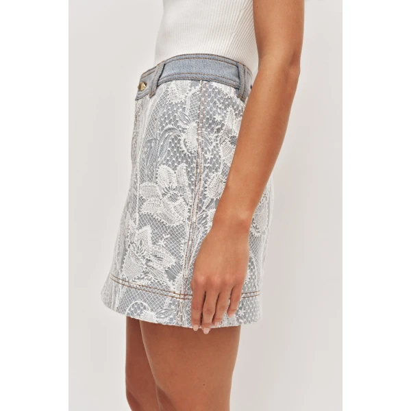 Aje Blossom Lace Denim Mini Skirt, view 5