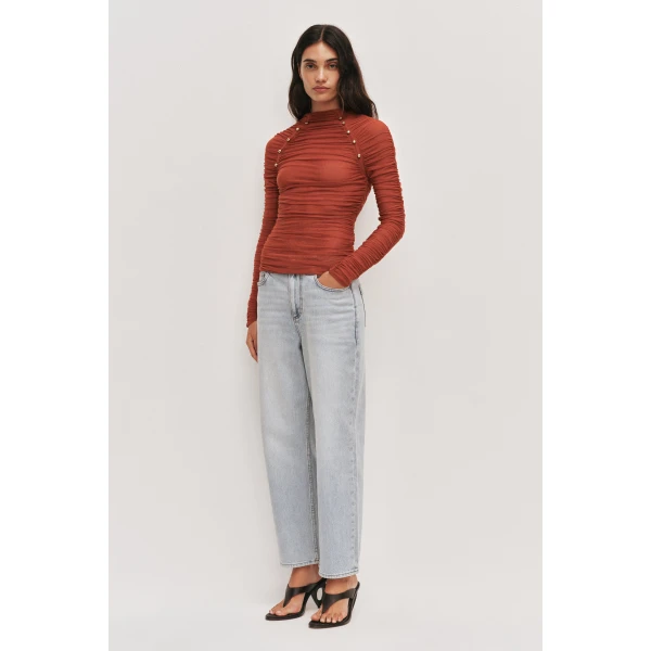 Aje Carline Gathered Mesh Top, view 2