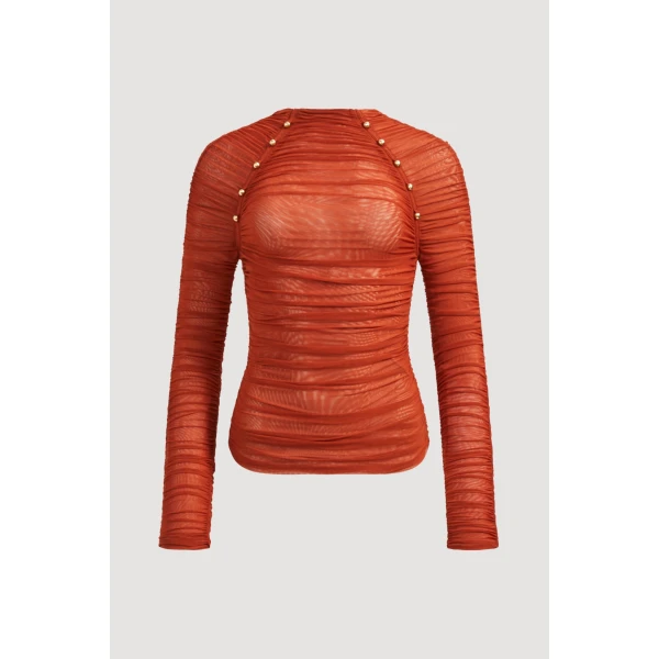 Aje Carline Gathered Mesh Top, view 3
