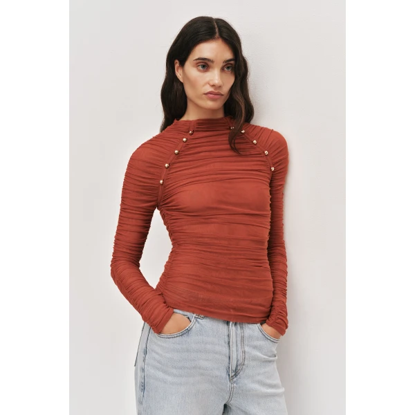 Aje Carline Gathered Mesh Top, view 4