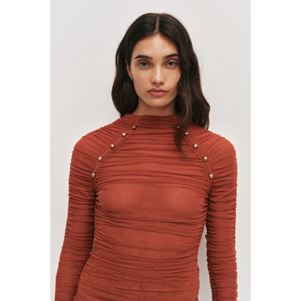 Aje Carline Gathered Mesh Top, view 5
