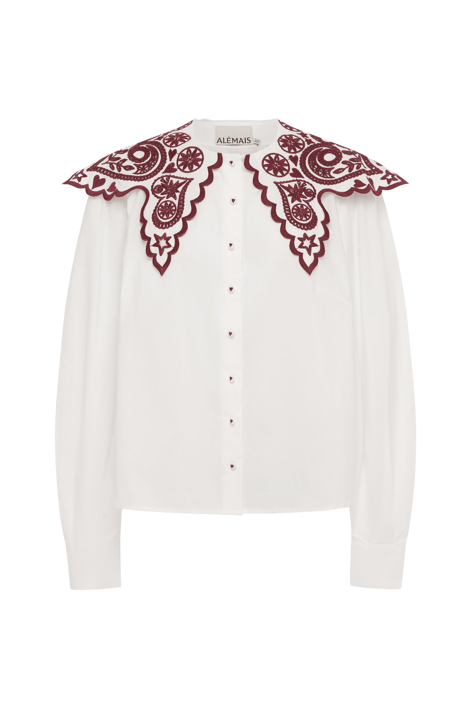 Alemais Bobby Embroidered Shirt  Sustainable Tops with Alémais print -  Luxury Handbags Australian Designer