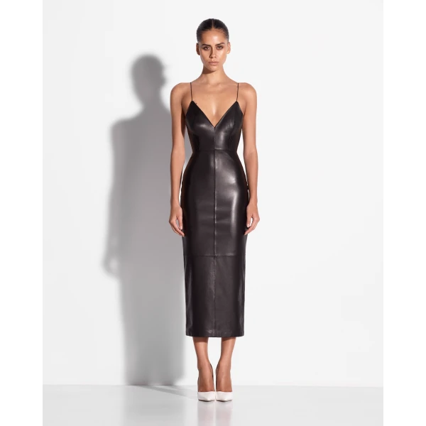Alex Perry Bikini Dress in Leather, Black, view 2
