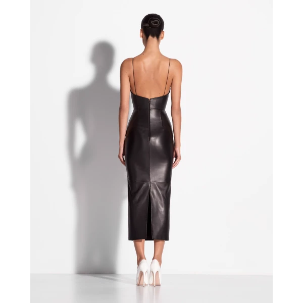 Alex Perry Bikini Dress in Leather, Black, view 3