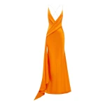 Alex Perry Bikini Wrap Asymmetric Gown in Silk Satin, Orange