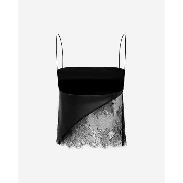 Alex Perry Camisole Top in Leather & Lace, Black, view 4