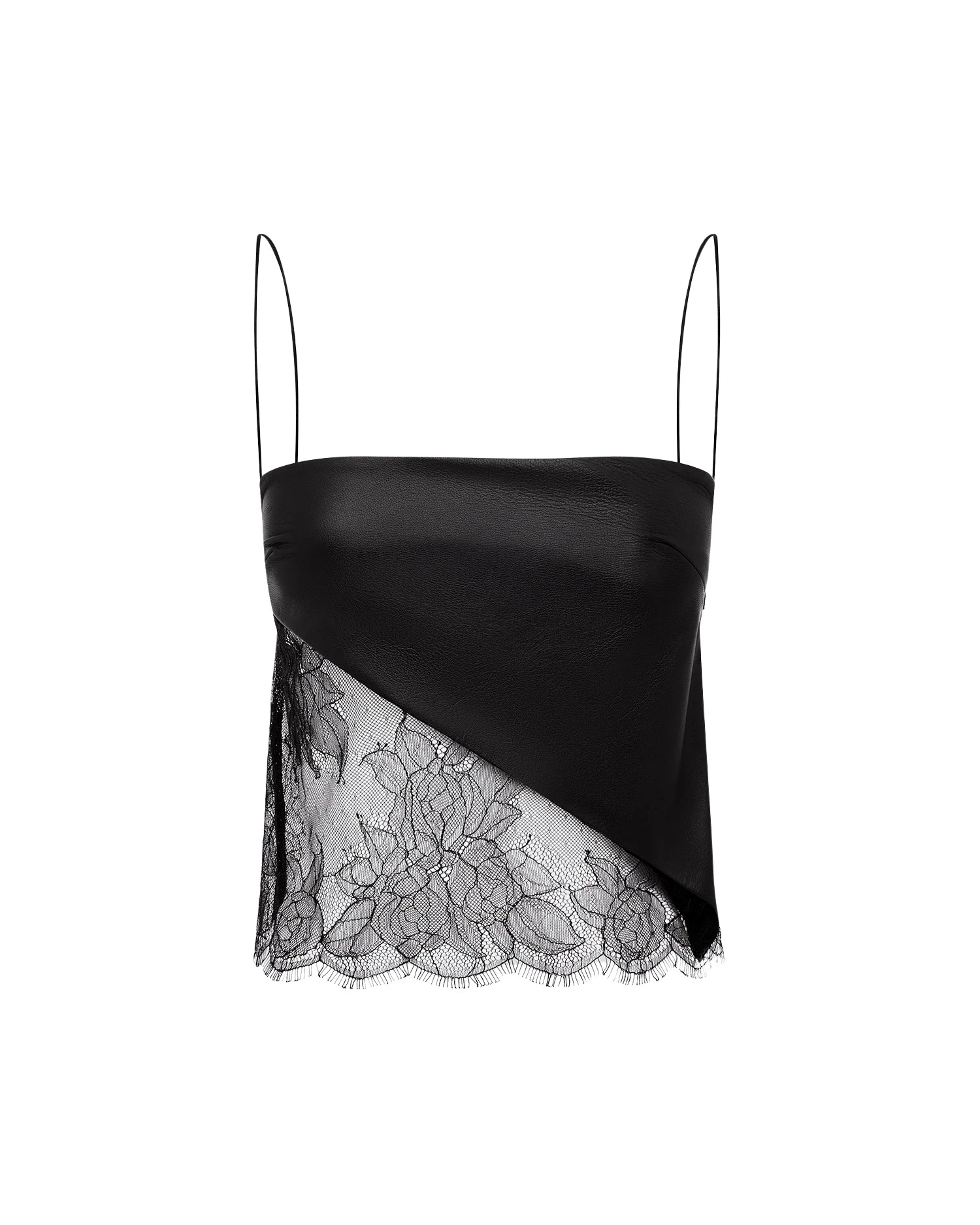 Alex Perry Camisole Top in Leather & Lace, Black