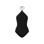 Alex Perry Cross Tie Halter Bodysuit in Stretch Mesh, Black