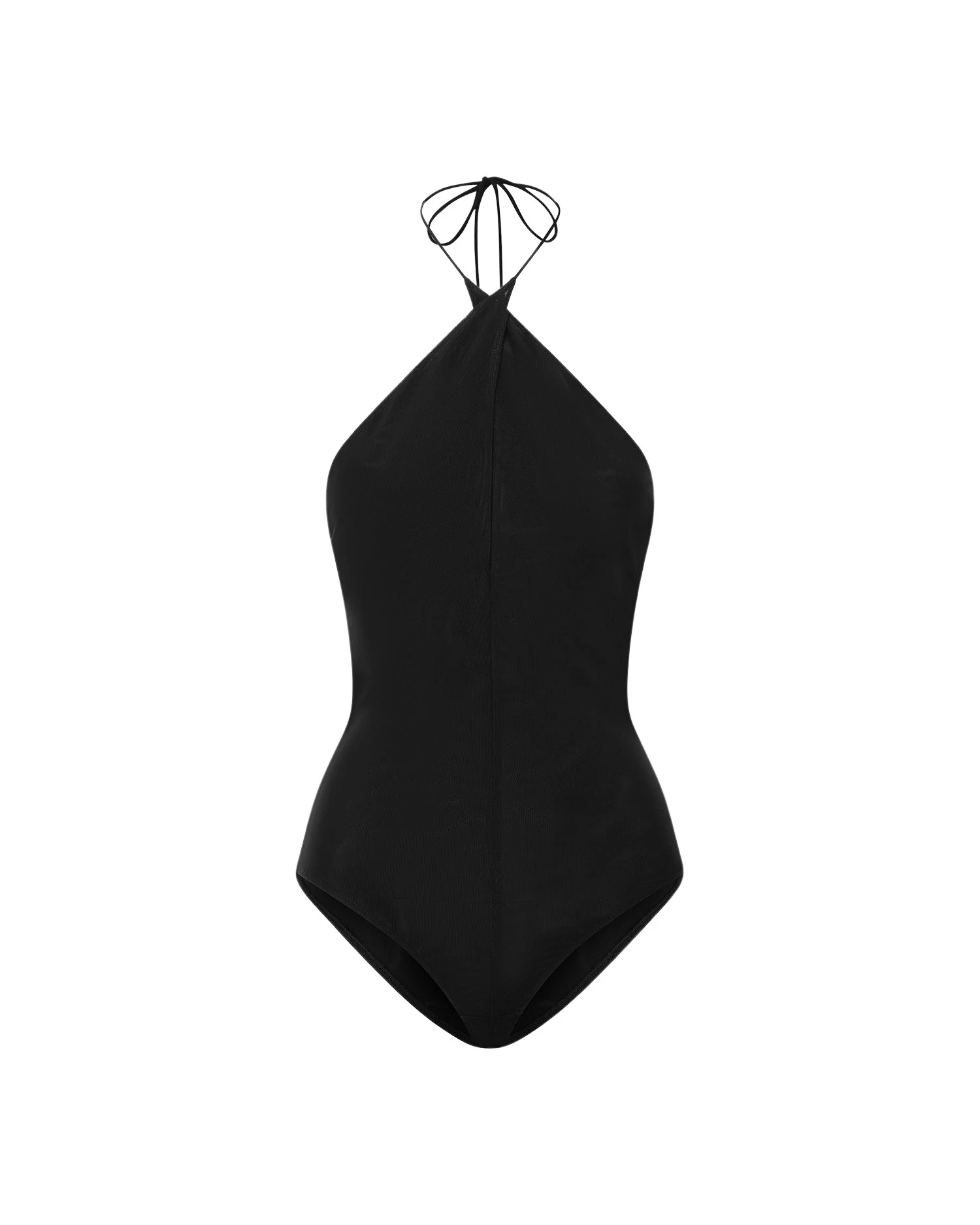 Alex Perry Cross Tie Halter Bodysuit in Stretch Mesh, Black