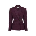 Alex Perry Double Breasted Contour Blazer in Wool Suiting, Aubergine