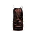 Alex Perry Draped Mini Dress in Sequin Mesh, Chocolate