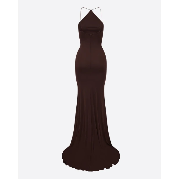 Alex Perry Halter Gown in Dry Jersey, Carob, view 4