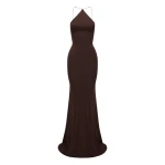 Alex Perry Halter Gown in Dry Jersey, Carob