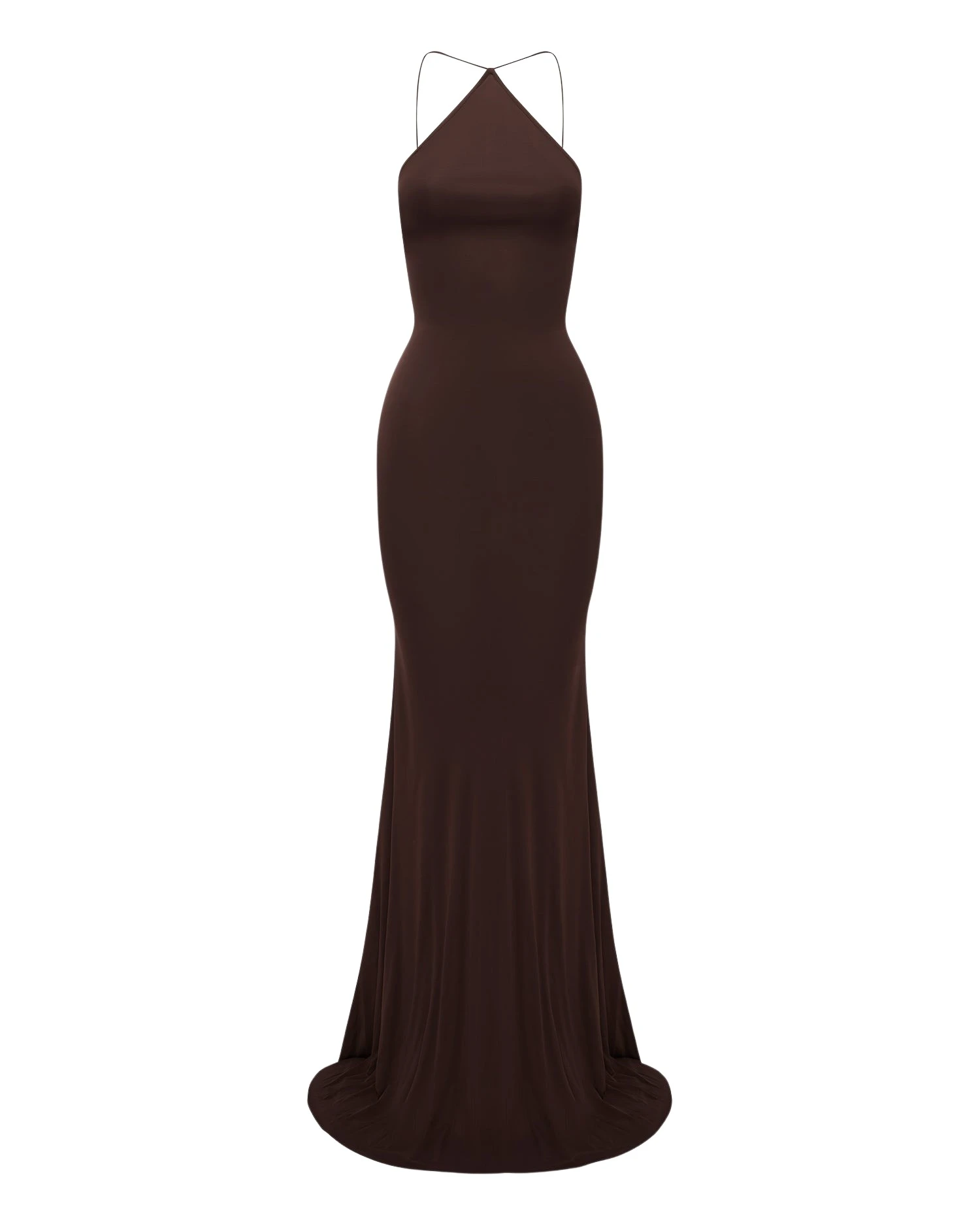 Alex Perry Halter Gown in Dry Jersey, Carob
