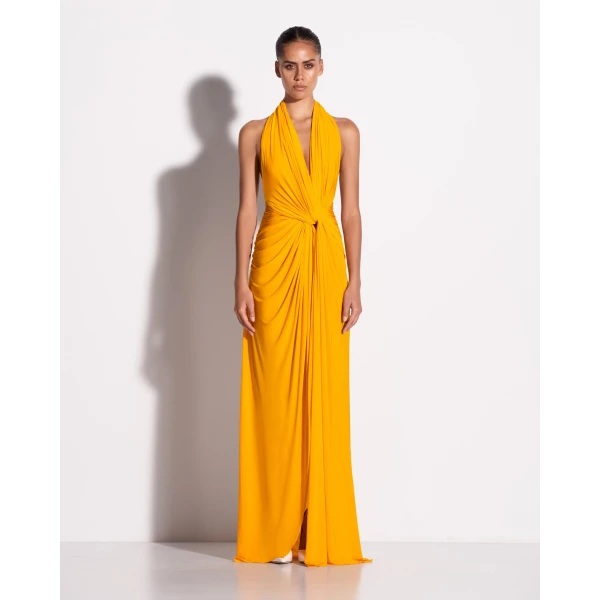 Alex Perry Halter Twist Gown in Jersey, Marigold, view 2
