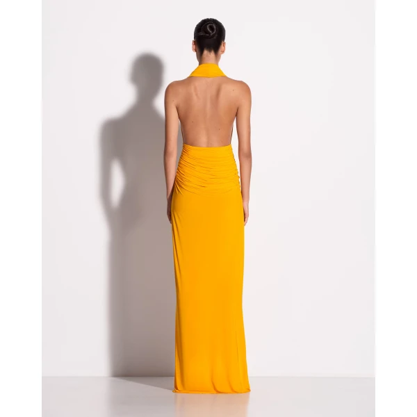 Alex Perry Halter Twist Gown in Jersey, Marigold, view 3