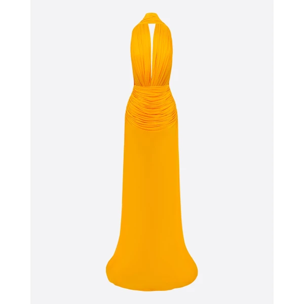 Alex Perry Halter Twist Gown in Jersey, Marigold, view 4