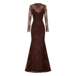 Alex Perry Long Sleeve Gown in Lace, Cacao