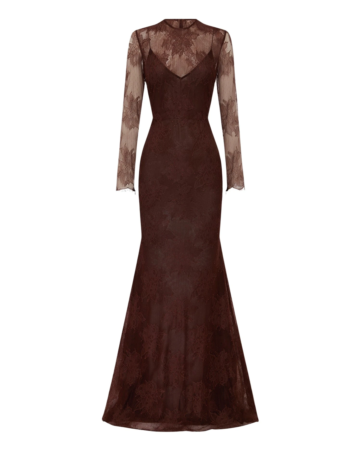 Alex-Perry-Long-Sleeve-Gown-in-Lace-Cacao44591_nobg Alex Perry Long Sleeve Gown in Lace, Cacao