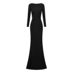 Alex Perry Long Sleeve Open Back Gown in Dry Jersey, Black