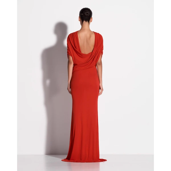 Alex Perry Off Shoulder Cape Gown in Dry Jersey, Scarlet, view 3