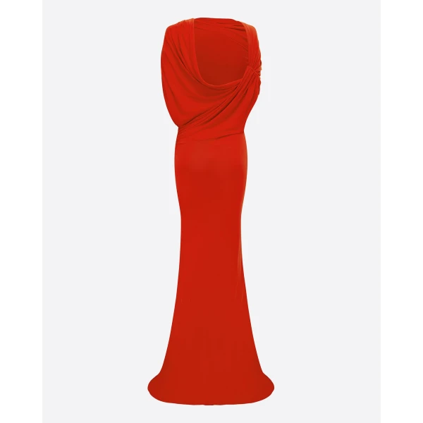 Alex Perry Off Shoulder Cape Gown in Dry Jersey, Scarlet, view 4