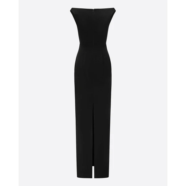 Alex Perry Off Shoulder Column in Satin Crepe, Black Dress, view 4