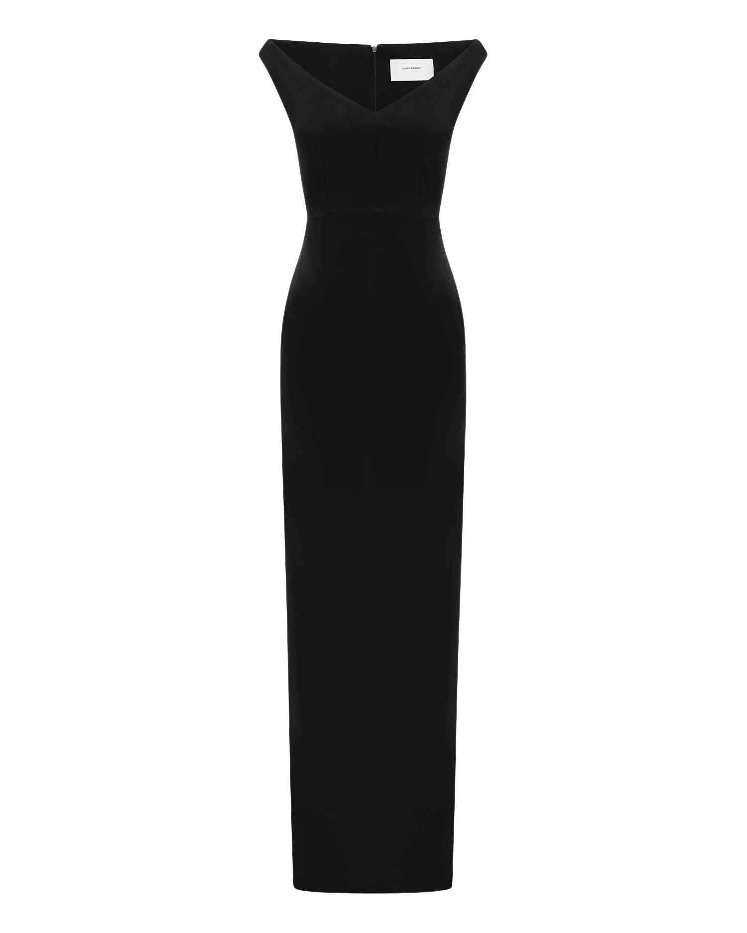 Alex Perry Off Shoulder Column in Satin Crepe, Black Dress
