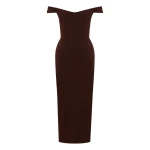 Alex Perry Off Shoulder Dress in Stretch Crepe, Cacao