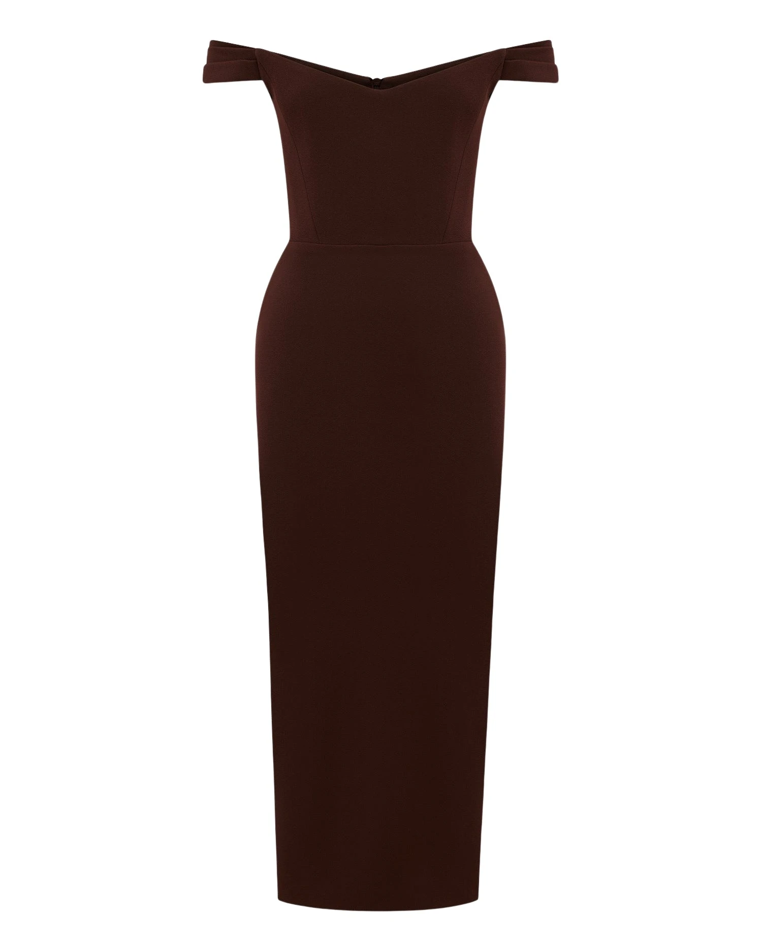 Alex Perry Off Shoulder Dress in Stretch Crepe, Cacao