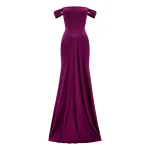 Alex Perry Off Shoulder Panelled Gown in Satin Crepe, Plum