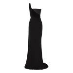 Alex Perry One Shoulder Asymmetric Gown in Leather & Jersey, Black