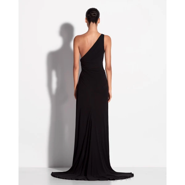 Alex Perry One Shoulder Drape Gown in Dry Jersey, Black, view 3
