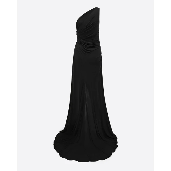 Alex Perry One Shoulder Drape Gown in Dry Jersey, Black, view 4