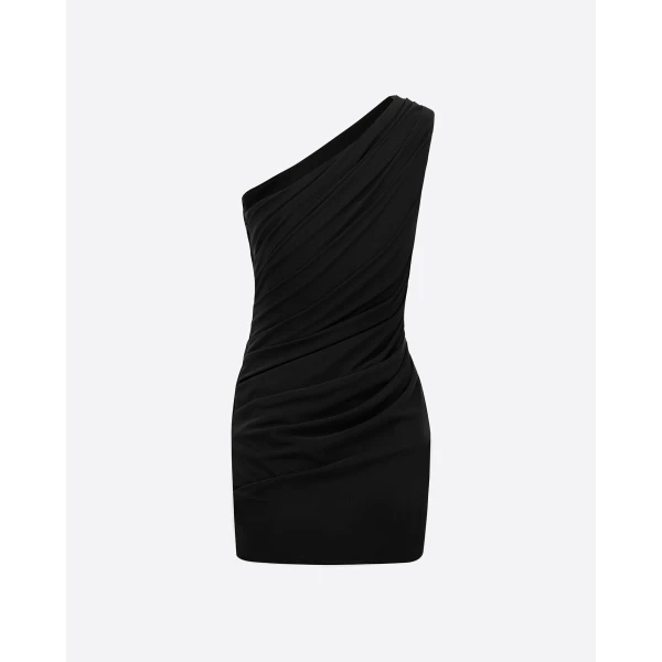Alex Perry One Shoulder Mini Dress in Stretch Mesh, Black, view 4