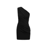 Alex Perry One Shoulder Mini Dress in Stretch Mesh, Black