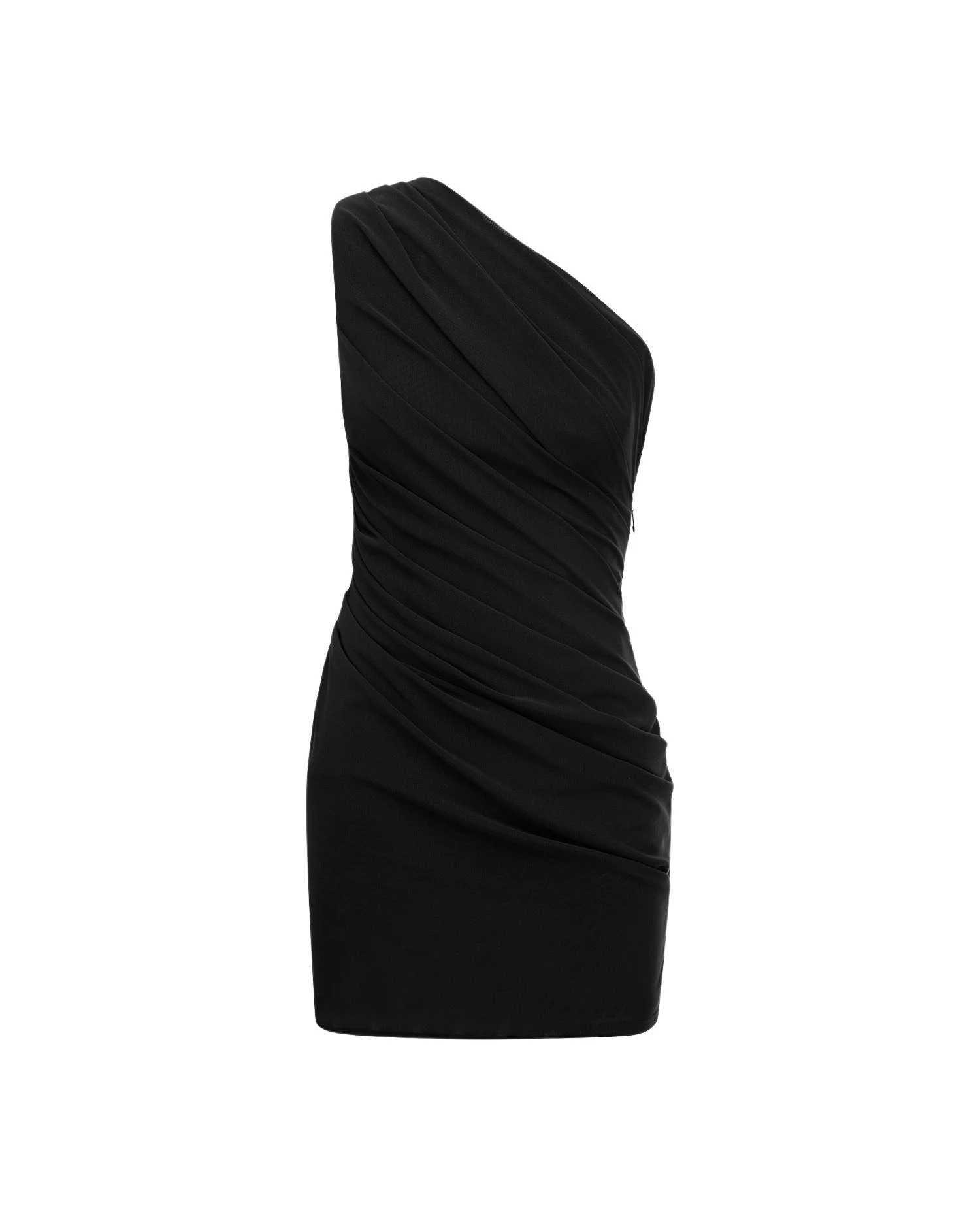 Alex Perry One Shoulder Mini Dress in Stretch Mesh, Black