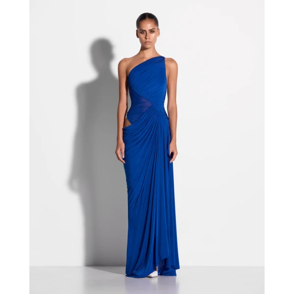 Alex Perry One Shoulder Ruched Gown in Jersey, Cobalt, view 2