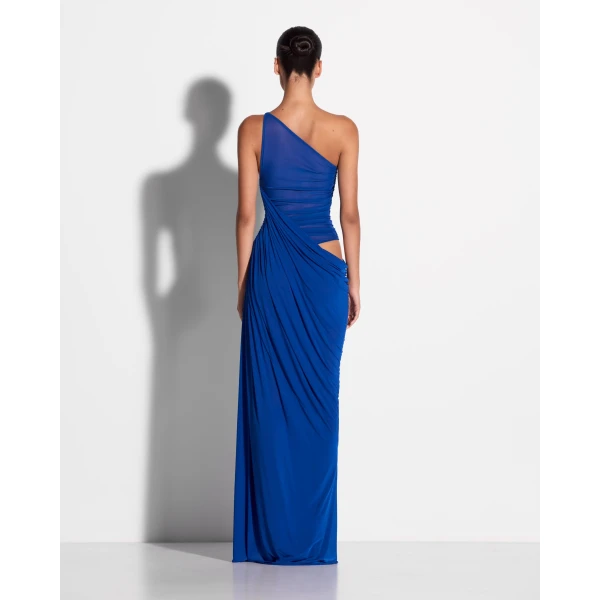 Alex Perry One Shoulder Ruched Gown in Jersey, Cobalt, view 3