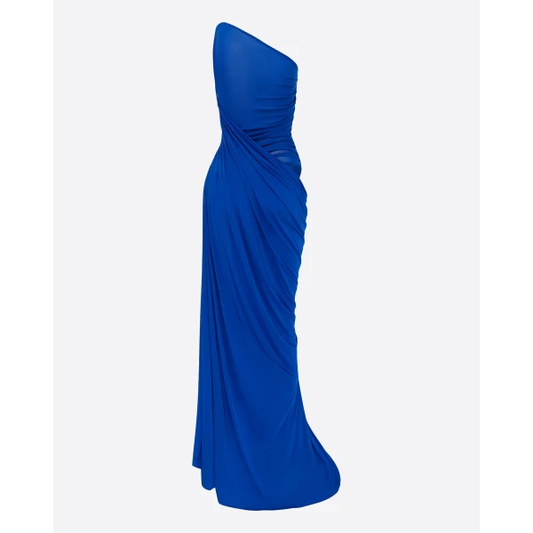 Alex Perry One Shoulder Ruched Gown in Jersey, Cobalt, view 4