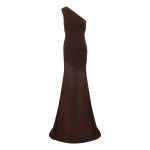 Alex Perry One Shoulder Tucked Gown in Stretch Mesh, Smoke