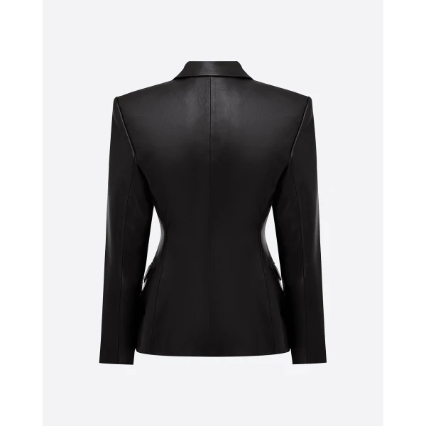 Alex Perry Single Breasted Contour Blazer in Leather, Black, view 4