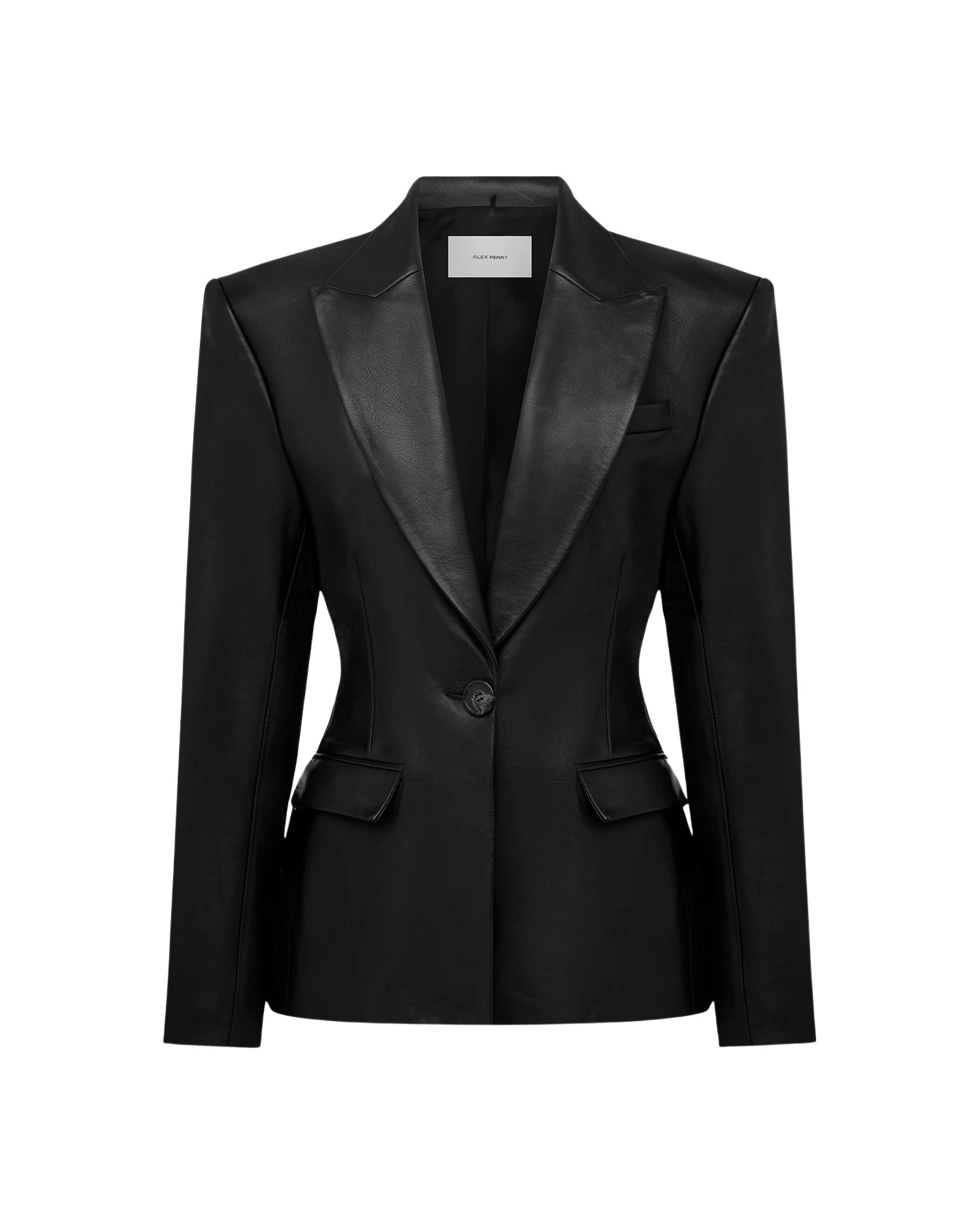 Alex Perry Single Breasted Contour Blazer in Leather, Black