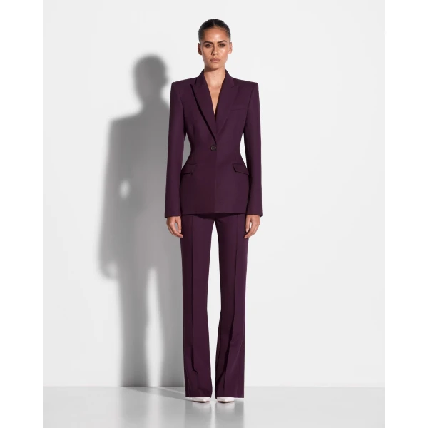 Alex Perry Single Breasted Contour Blazer in Wool Suiting, Aubergine, view 2