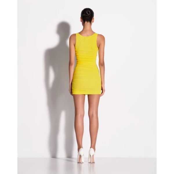 Alex Perry Singlet Mini Dress in Stretch Mesh, Yellow, view 3