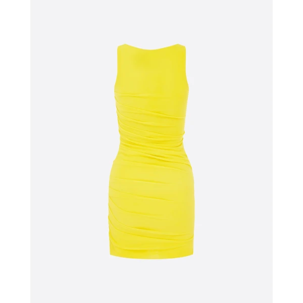 Alex Perry Singlet Mini Dress in Stretch Mesh, Yellow, view 4