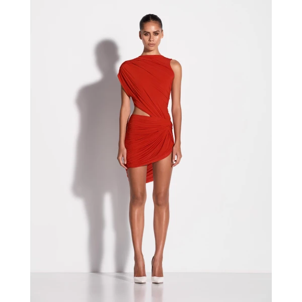 Alex Perry Sleeveless Twist Mini Dress in Jersey, Scarlet, view 2