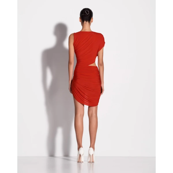 Alex Perry Sleeveless Twist Mini Dress in Jersey, Scarlet, view 3